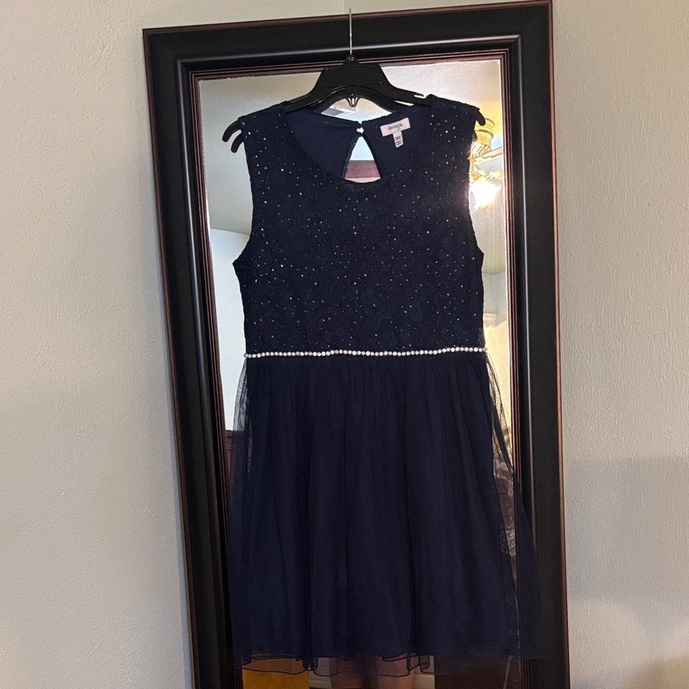 Speechless Kids Navy Dress with Elegant Accents